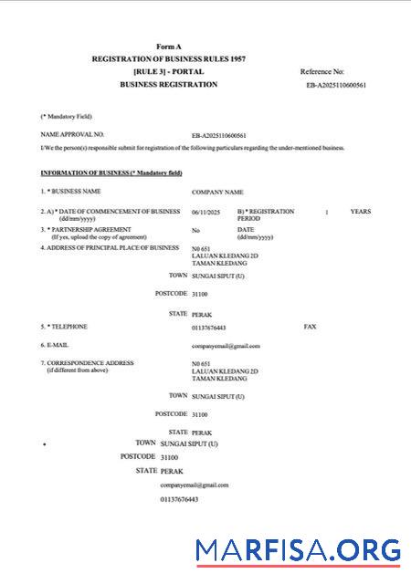 Printable Malaysia business registration certificate Word and PDF template, version 2